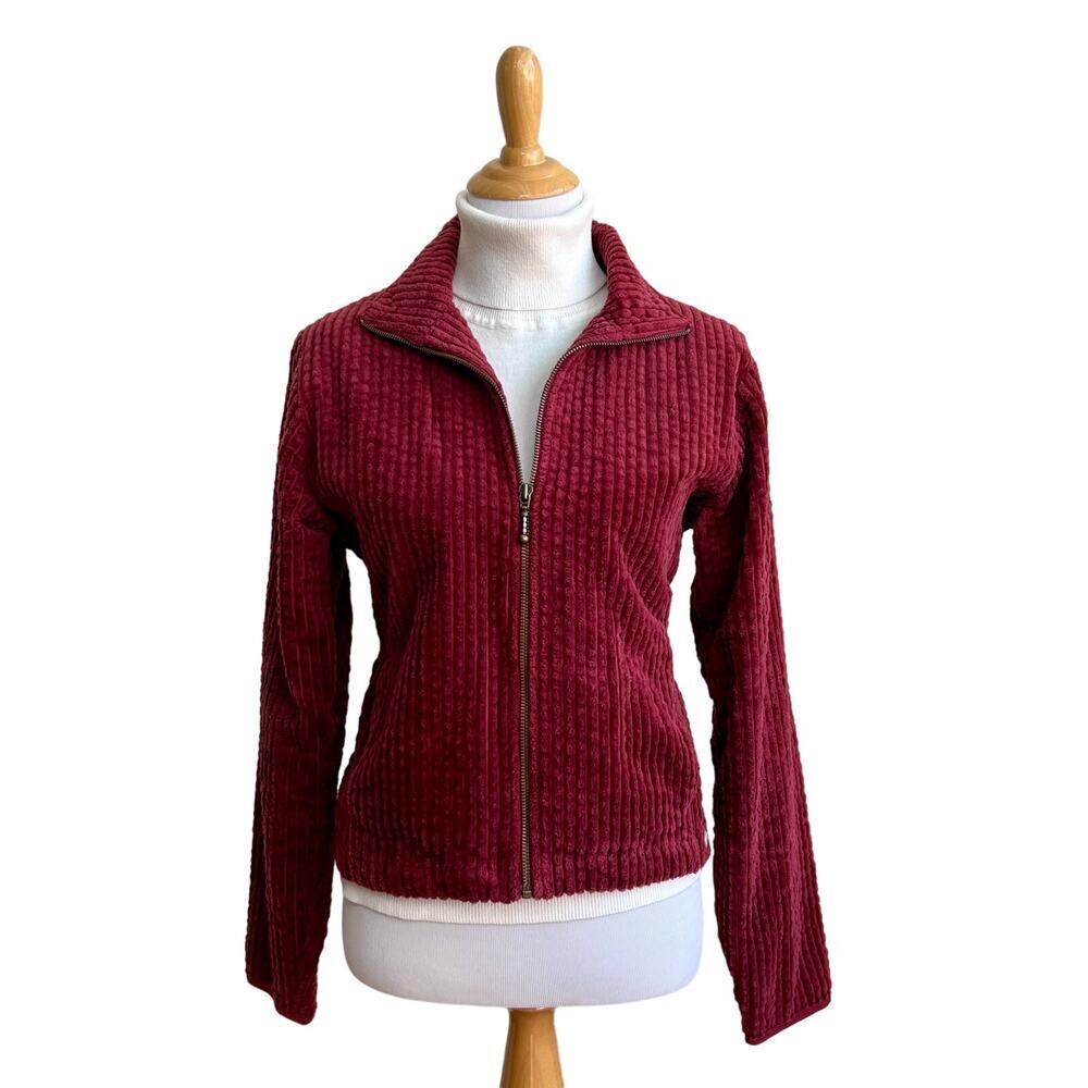 Vintage Y2k Woolrich Burgundy Corduroy Full Zipper Collared Bomber Jacket Medium